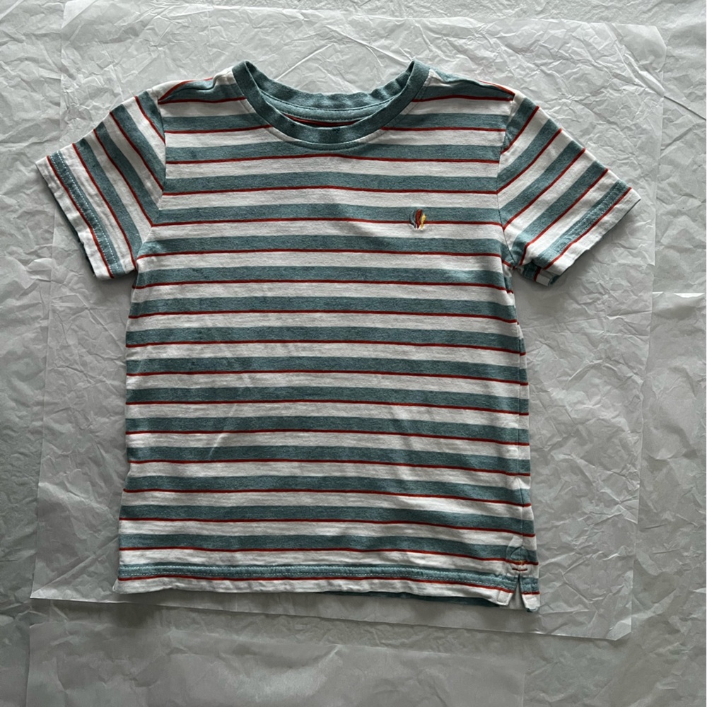 FatFace Striped Kids T-Shirt - Green and White EUC
